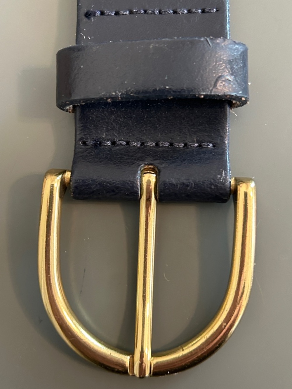 Ann Taylor Navy Italian Leather Belt with Gold tone hardware. - Picture 5 of 7